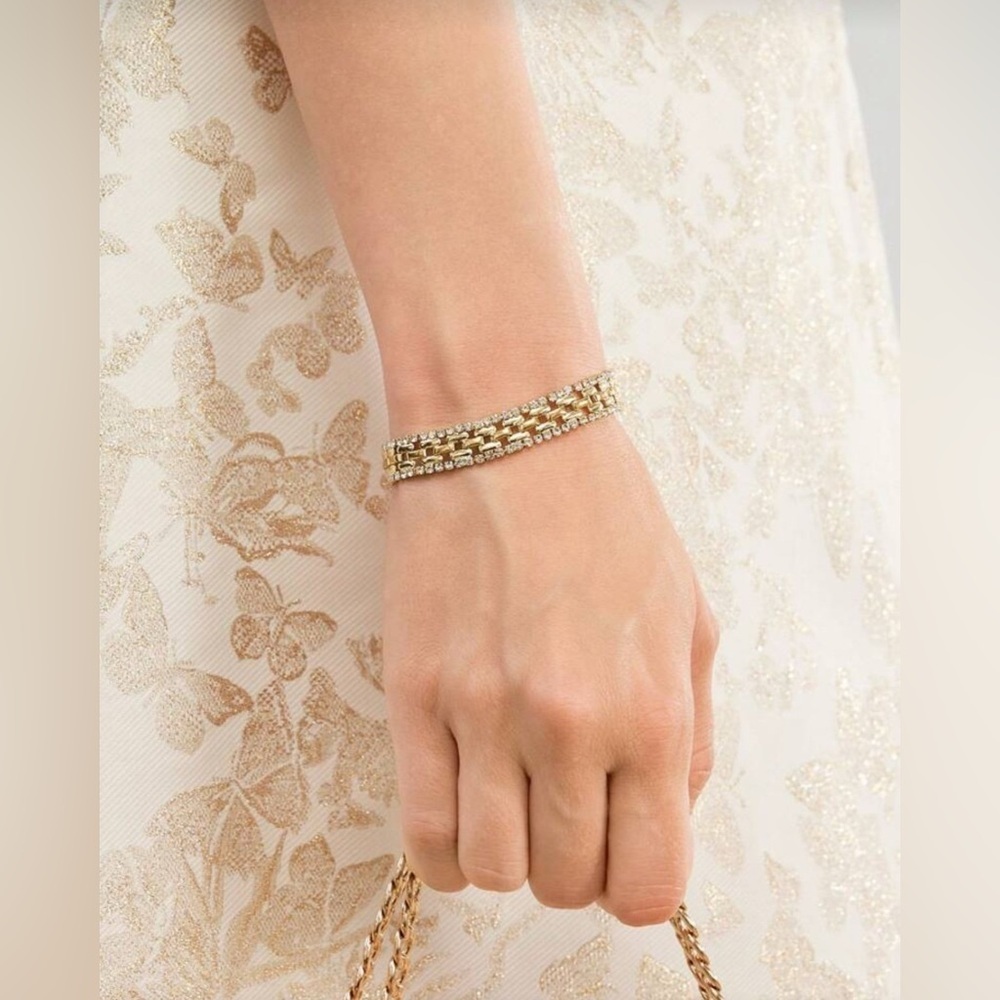 18K Gold Plated Cubic zirconia  Chain Bracelet Link Statement Bracelet